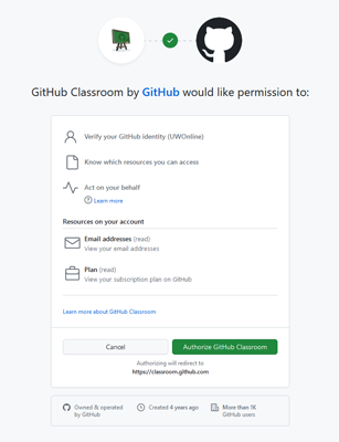 Screenshot: Authorize GitHub Classroom agreement