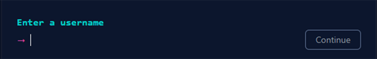 Screenshot: Enter a username with arrow pointing to input field. Continue button is grayed out.